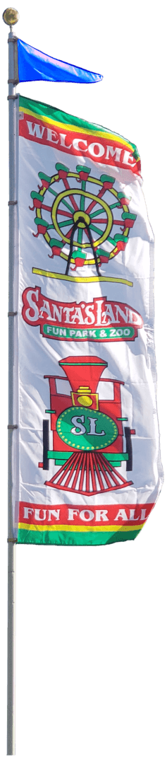Banner for Santa's Land Fun Park & Zoo featuring a colorful train graphic.