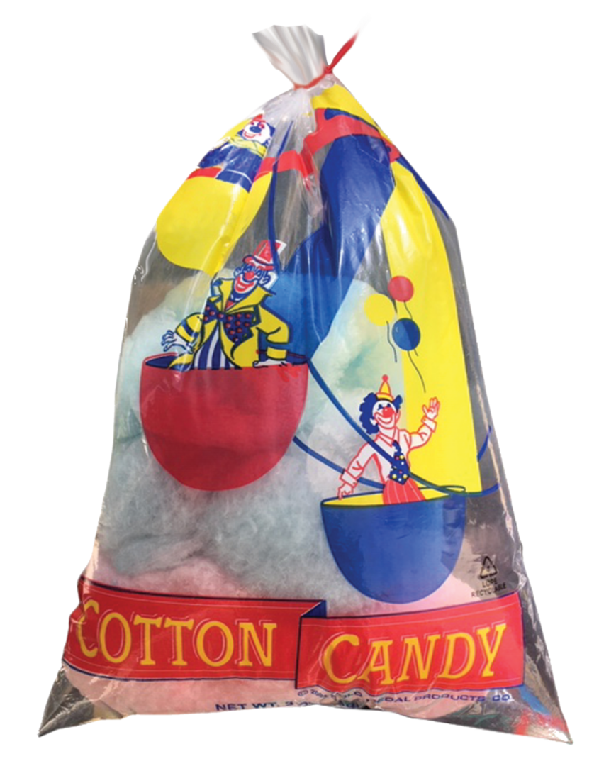 Bag of cotton candy with clown design