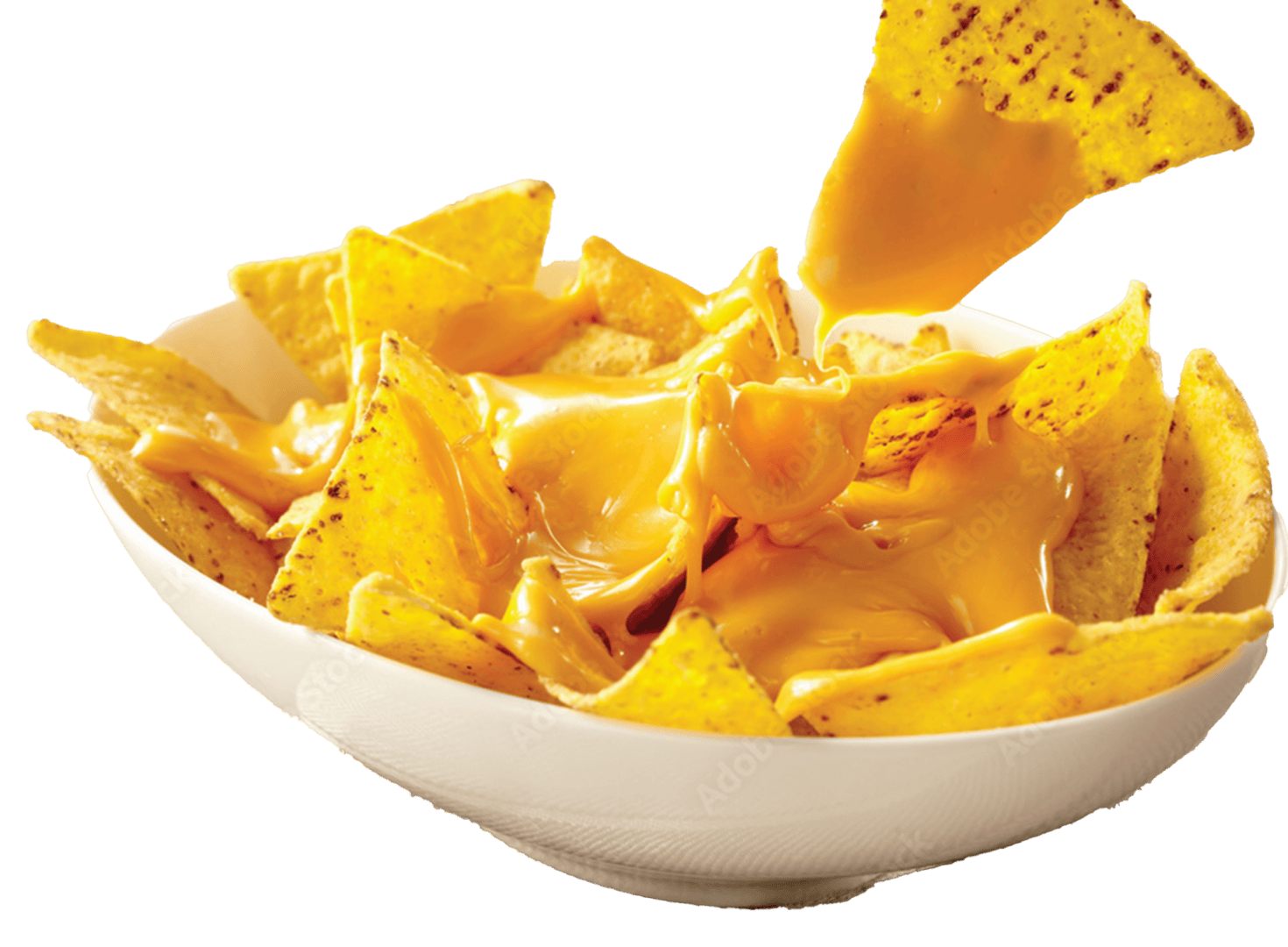 Bowl of nachos with melted cheese